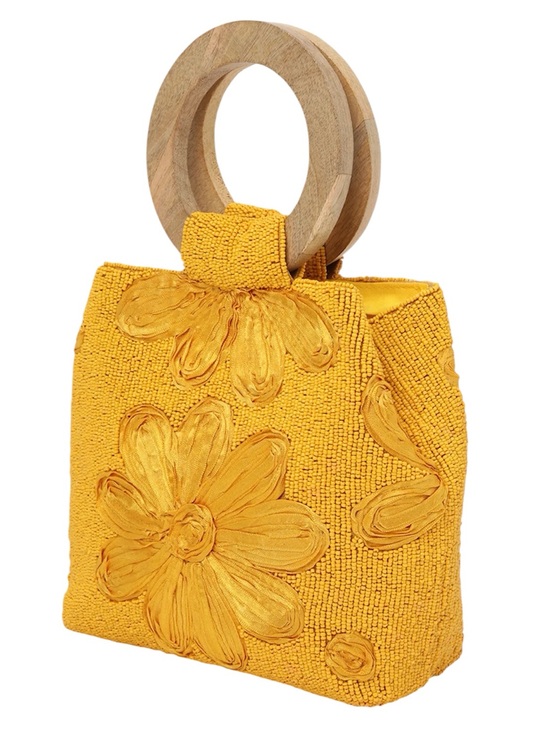 Lulus Handbags - Lulu’s | Stay Chic Yellow Beaded Wooden Handle Bag